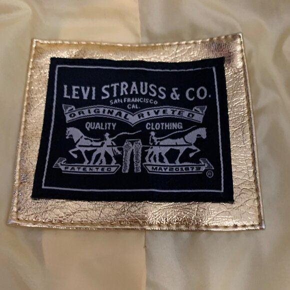 Levis Strauss Metallic Gold Faux Leather Moto Zipper Jacket Womens SZ S EUC - Picture 6 of 11